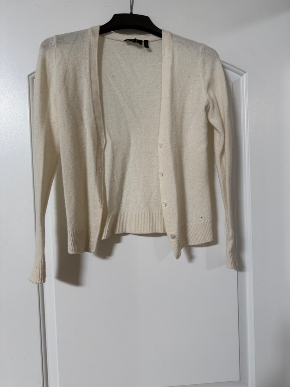 Theory Cream Button-Front Wool Blend Cardigan